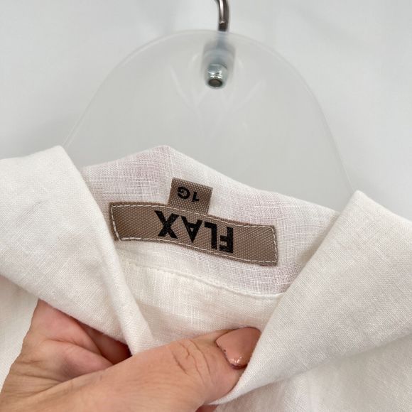 FLAX by Jeanne Engelhart Size 1G 1X White Button Down Shirt Lagenlook Top Linen - Picture 13 of 16